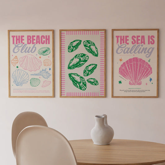 Pink Beach Print Set of 3 - Posterami
