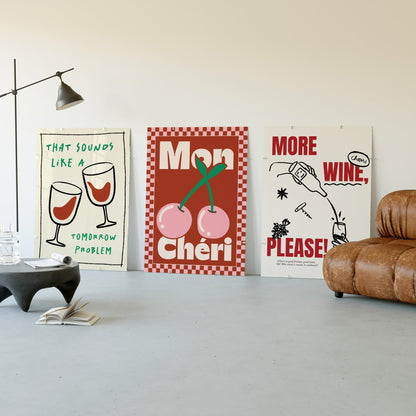 Cherry Wine Print Set of 3 - Posterami